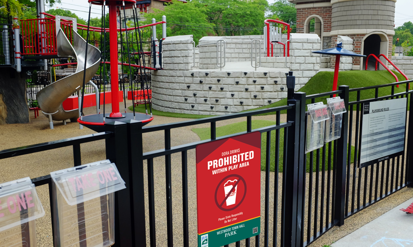 Signage clearly marks restrictions within the DORA boundaries.