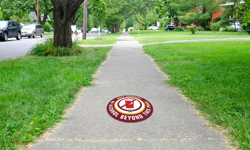 The DORA boundaries are proposed to be marked with sidewalk graphics to mitigate the visual pollution caused by additional signs at each intersection.