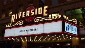 Riverside Theater marquee, Milwaukee, by Poblocki Sign Co. Riverside Theater marquee, Milwaukee, by Poblocki Sign Co.