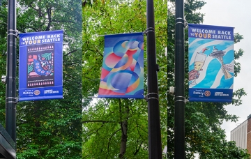 Seattle Business leaders partner with SuperGraphics to beautify downtown with forty-five banners designed by young local BIPOC artists